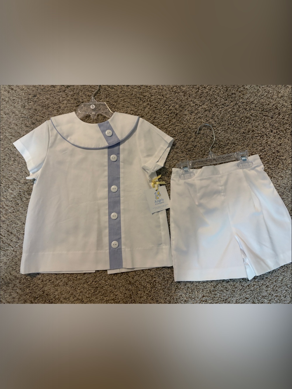 Angels & Company White & Light Blue Peter Pan Collar Top and Shorts